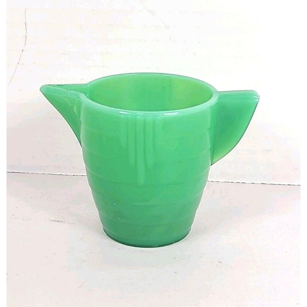 Vintage Akro Agate Playtime Child's Jadite Green Creamer Approx 2.5” Tall